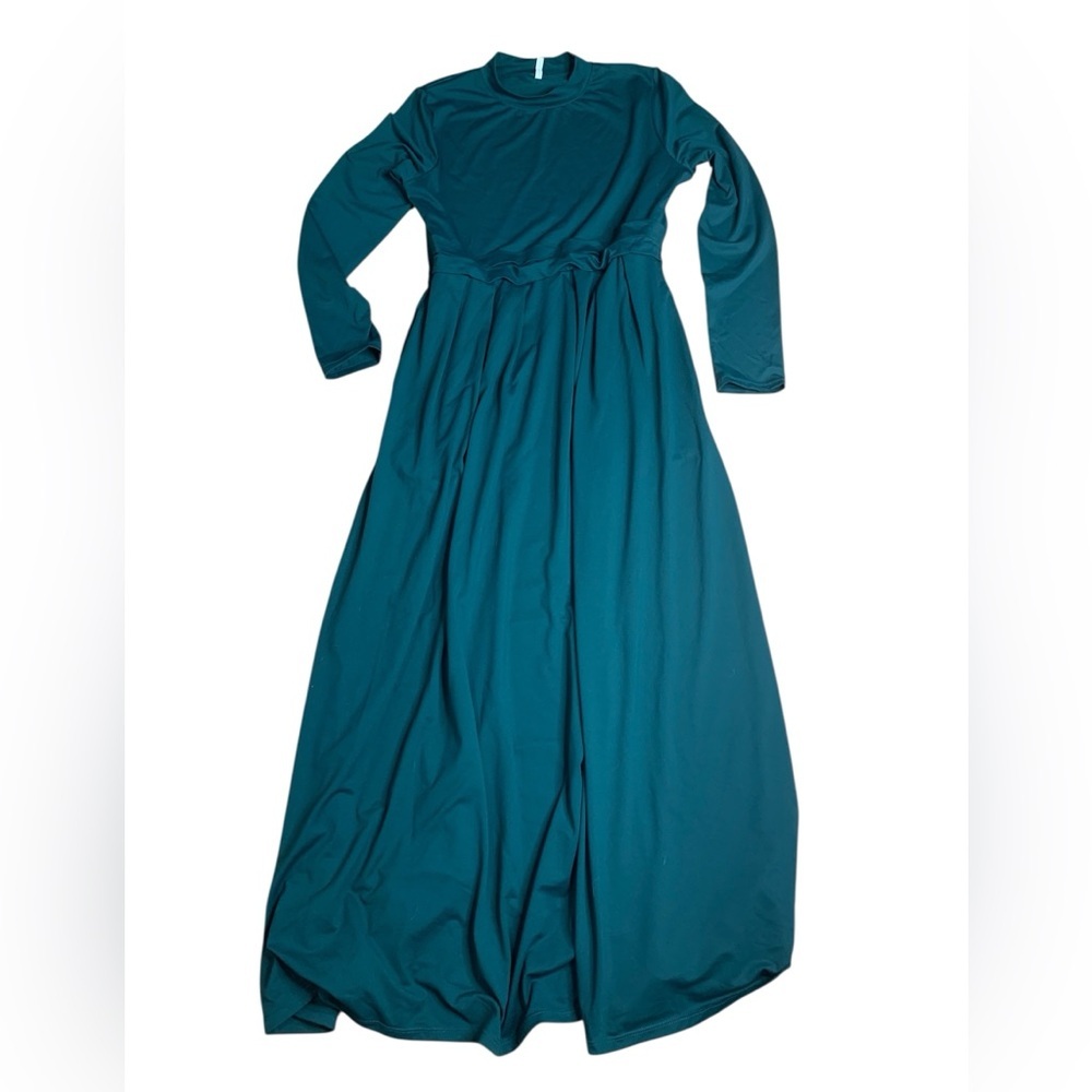 New Halara Dark Green Mock Neck Long Sleeve Maxi Dress with Pockets - Large